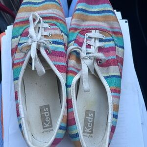 Keds Red and Pink striped Canvas Sneakers
